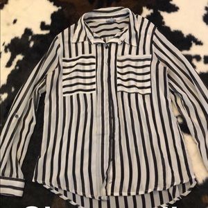 Black and white striped blouse